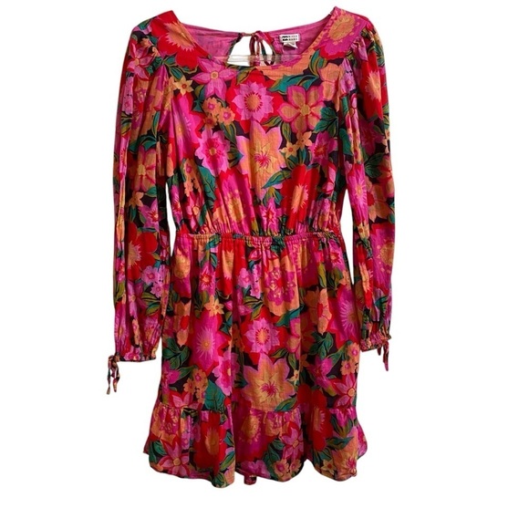 Billabong Heaven Sent Floral Long Sleeve Open Back Mini Dress SZ M - Picture 7 of 11
